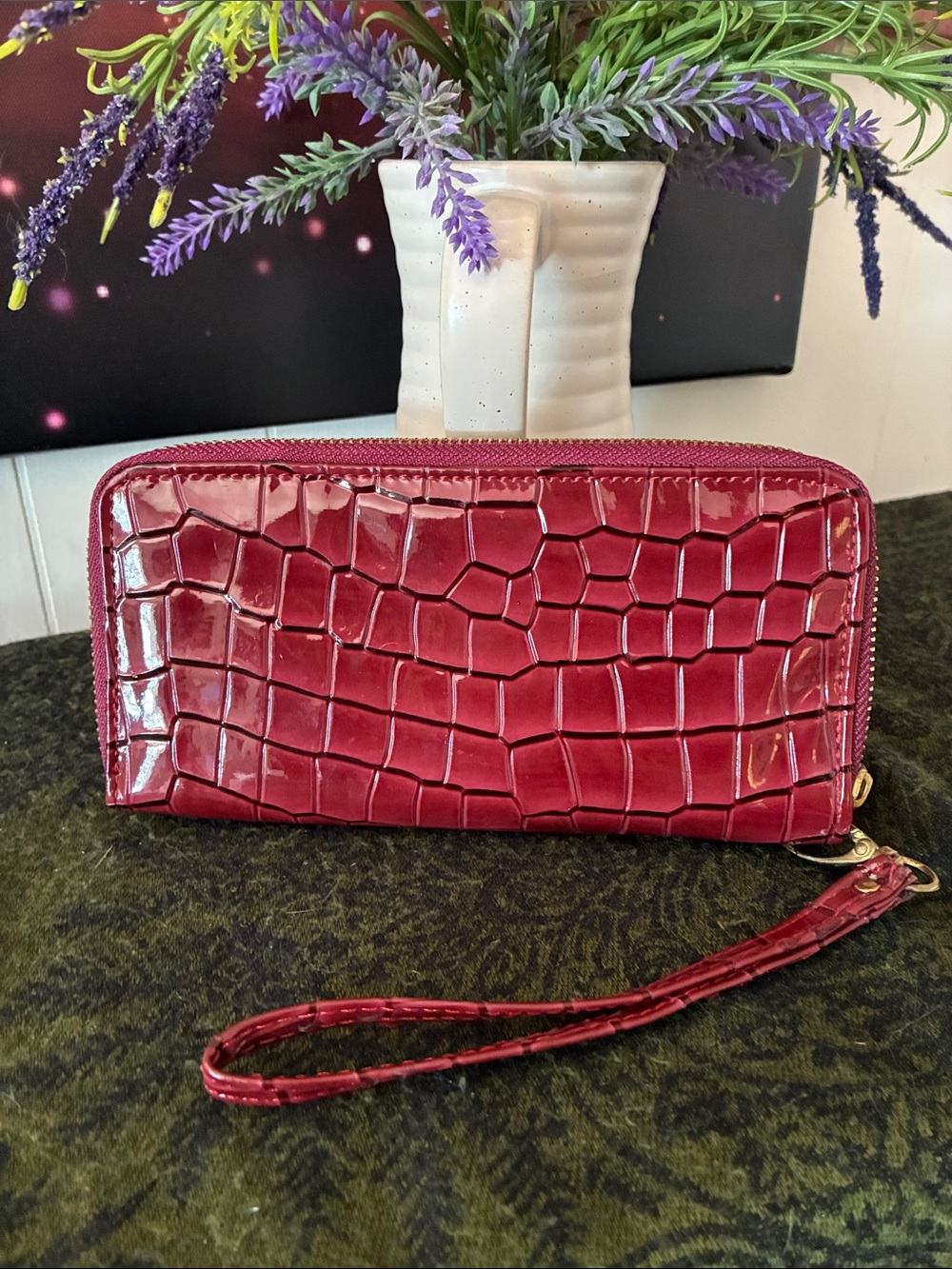 Croc-Embossed Double Zip Wristlet